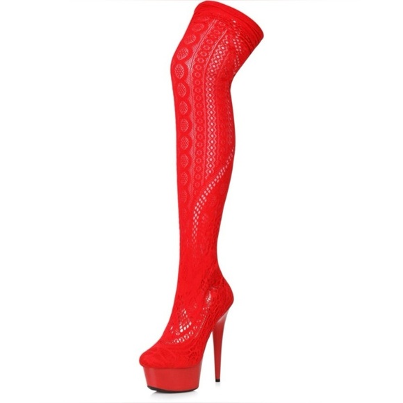 🦋B2G1🦋ELLIE SHOES 6" RED  Stiletto Stocking Thigh High Boot | 609-MEI | - Picture 1 of 4